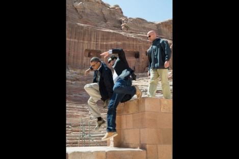 President Obama's motorcade departs ancient city of Petra in Jordan ( Official White House Photo by Chuck Kennedy )