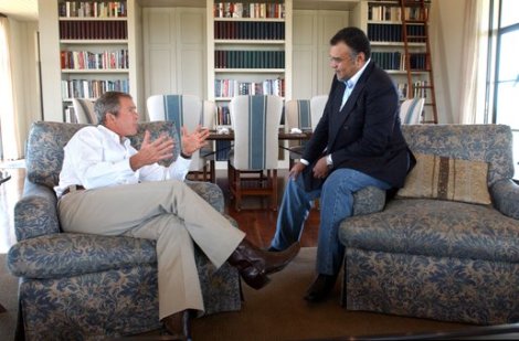 Prince Bandar with G.W. Bush in 2002